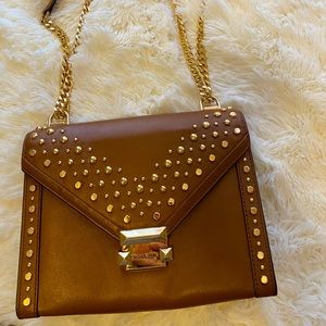 MK brown and gold leather over the shoulder bag